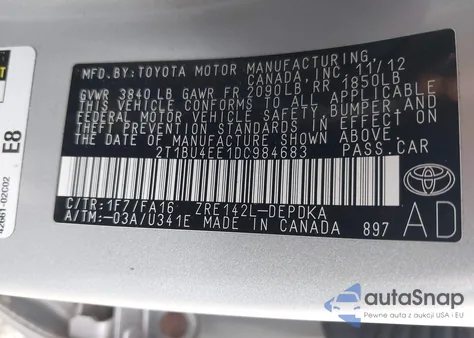 2013 Toyota Corolla L из США, поврежденный, VIN 2T1BU4EE1DC984683